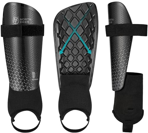 Northdeer Boys Football Shin Pads with Ankle Protection Adults (Black XL)