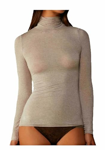 JADEA Maglia Donna 4066 Dolcevita Manica Lunga in Modal e Cashmere Natural, Taglia L