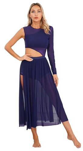 Freebily Vestido De Danza Lírica Moderno para Mujer Traje De Ballet Patinaje Artístico Ropa Baile Latino Clásico De Color Sólido Tirantes Vestido De Malla Transparente