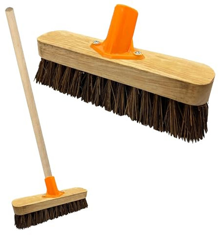 Heavy Duty Strong Stiff Floor Broom Deck Scrubber Brush With Wooden Handle For Garden Pathways (1)