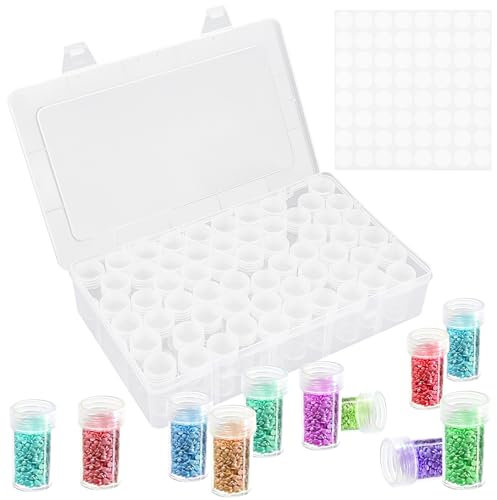 Diamond Painting Aufbewahrungsbox, 1 Satz 60 Gläser Diamond Painting Zubehör Boxen, Behälter Diamant Malerei Zubehör DIY Basteln Schmuck Strass Perlen mit Stickers und Aufbewahrung