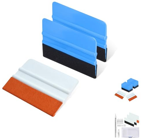 Mablik® Espátula para Poner Vinilo, 3 Unidades, con Borde de Fieltro de 2 Texturas Diferentes | Espatula vinilo adhesivo para decorar o proteger coches, ventanas y muebles (3 espátulas)