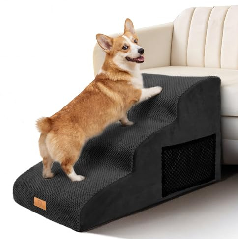 Masthome Escalier pour Chiens et Chats 3 Marches, Pente Douce Protège Articulations, Antidérapant, Housse Lavable Imperméable