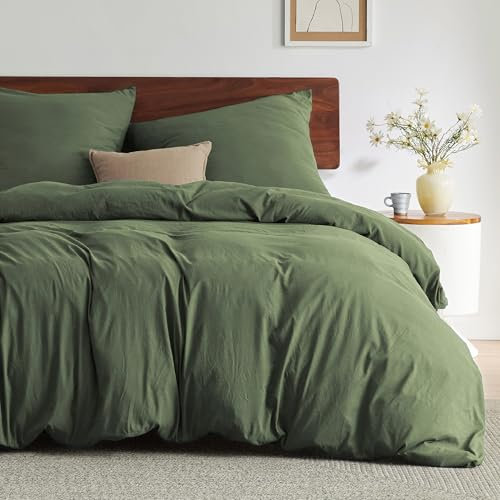 BEDSURE Bettwäsche 200x200 3teilig Bettbezug - Weiche Baumwollähnlich Bettwäsche-Set 200 x 200 cm und 2 Kissenbezüge 80x80 cm, ÖKO-TEX Deckenbezug Bedding Olivgrün mit Reißverschluss