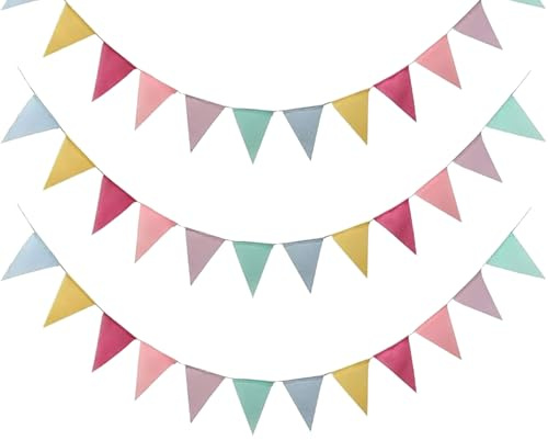 Wimpelkette Outdoor, 3er Pack Wimpel Girlande, 36 Flaggen Garden Wimpelkette Outdoor Wetterfest Stoff, Regenbogen Girlande Deko, Anwendbar für Hochzeit Geburtstag Party Zuhause Festival Dekoration