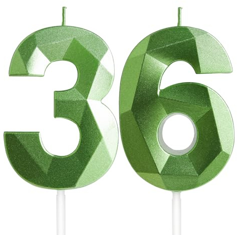 Yiran 36th Birthday Candles, Green Number 36 Candle for Cake, Happy Birthday Candles, Green Cake Topper Decorations for Birthday Party Baby Shower Wedding Anniversary