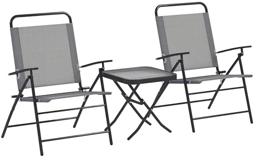 Outsunny Set da Giardino 3 Pezzi con 2 Sedie da Giardino Pieghevoli con Schienale Regolabile e Tavolo, Set Tavolo e Sedie da Giardino in Acciaio e Vetro, Set da Bistro per Patio, Cortile, Grigio