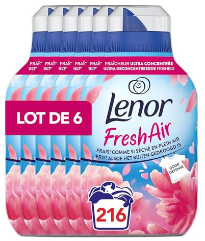Lenor Fresh Air Adoucissant Jardins en fleurs, 216 Lavages (6 x 36 Lavages), Fraîcheur Ultra Concentrée