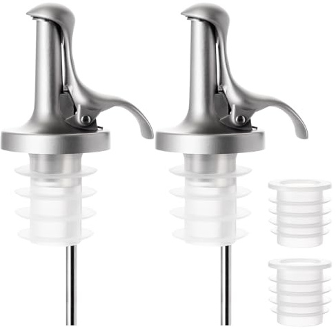 3-in-1 Liquor Pour Spout with Speed Spouts, Olive Oil Spout with Built-in Caps - Dishwasher Safe, Alcohol Speed Spouts - 2PCs with 2 Adapters