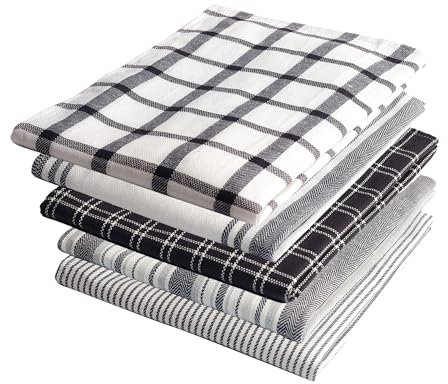 SAFMAAR Tea Towels - 100% Cotton Kitchen Tea towels with Highly Super Absorbent Tea Towels set, Soft Hand Towels, Lint Free, Quick Dry, Long Lasting 70 x 50 cm - Pack of 5 (Grey)