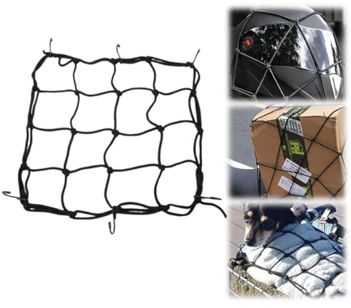 KEQAR Rete Elastica con Ganci per Cestino Bici, Accessori Moto e Moped, Rete Portapacchi per Casco e Bagagli (30x30 cm) (Nero)