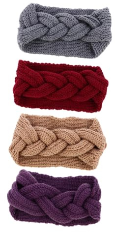 VERDANVERSE 4pcs Women’s Knitted Ear Warmer Headbands with Button Wrap, Winter Headband Hair Bands for Sports and Outdoor, Soft Cross Stripe Pattern Knit Headwraps for Cold Weather Random Color