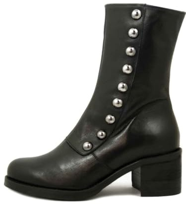 OSVALDO PERICOLI Bottines femme en cuir noir avec clous, talon moyen 5 cm, VIENNA19NE, Noir , 37 EU