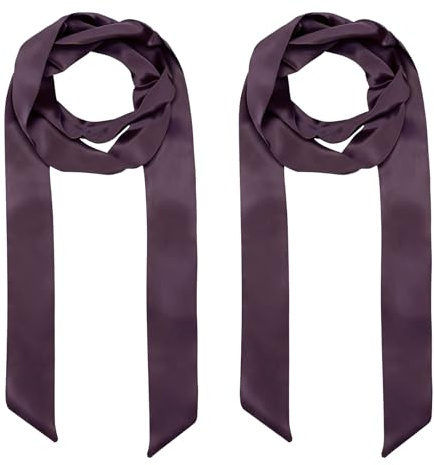 M METERXITY 2-Pack Solid Color Scarf for Women, 78.7 in Polyester Soft Neck Long Scarf Narrow Neckerchief for Handbag/Hairband/Satin Belt, Skinny Necktie Scarves [Dark Purple]