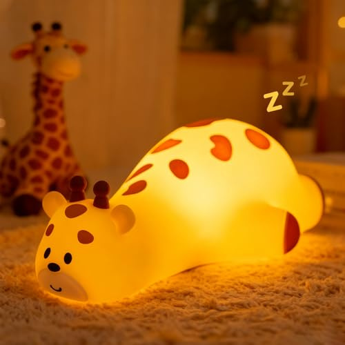 Gemmac Jirafa Luz Nocturna de Silicona con Carga USB y 3 Cambios Luz Función Temporizador 7 RGB Colores Suave y Táctil Lampara Dormir Quitamiedos para Sala de Estar, Sala de Dormitorio Regalos