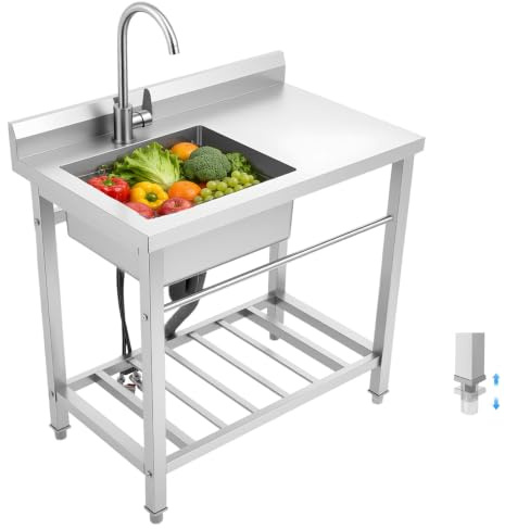 CHIMHOON Évier en acier inoxydable avec robinet à 360° et protection anti-éclaboussures 80 x 55 x 84 cm
