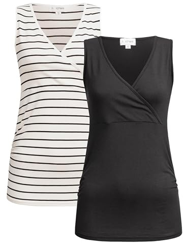 Herzmutter Stilltop-Umstandstop - 2er-Set - Oberteil für Schwangerschaft - mit Stillfunktion - 6700 (L, Schwarz|Gestreift)
