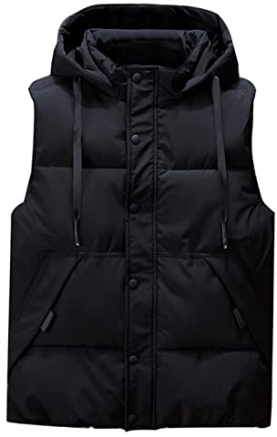 Icegrey Gilet da Uomo Piumino Senza Maniche con Cappuccio Staccabile Inverno Antivento Giacche Caldo, Nero 2, 5XL