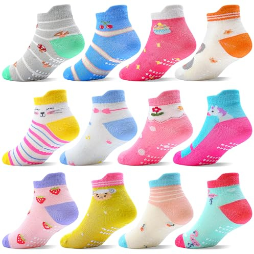 ELUTONG Toddler Socks with Grips Anti Slip Ankle Socks 12 Pairs for 1-7 Years Boys Girls Kids Infant Baby