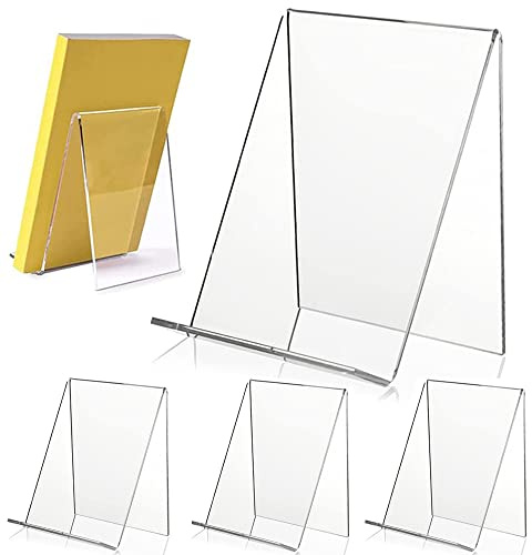 QNMD Supporto per Libri in Acrilico con Supporto, 4 Pezzi Espositore per Libri, Acrilico Libri Espositori, Trasparente Plastica Leggio da Tavolo, per Cucina,Ristorante, Libreria Bar,Poster Menù