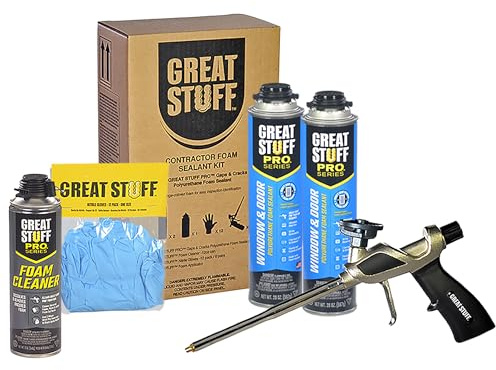 Great Stuff PRO Window & Door Complete Kit – Low Expansion Expanding Foam Sealant Creates Airtight Seal Around Windows & Doors – Includes Great Stuff Foam Gun, Cleaner & Gloves