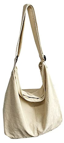 XIAYUPAGU Gewaschene Canvas-Tasche, einfarbig, Crossbody-Tasche für Damen, Tragetasche, Geldbörse, Schulterhandtasche mit verstellbarem Riemen, Beige