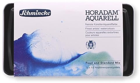 Schmincke - HORADAM® AQUARELL - feinste Künstler-Aquarellfarben, Set enthält 6 Farben aus dem Standartsortiment und 6 Farben Perlmetallic-Sonderfarbtöne für Schimmernde Effekte, 1/2 Näpfchen