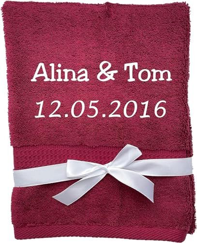 KIDDI-MEDIA Gästehandtuch/Gästetuch mit personalisierter Bestickung wie z.B. Name / 30x50cm | 500 g/m² | 100% Baumwolle Frottier (30 x 50 cm, Bordeaux)