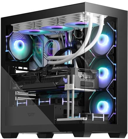 darkFlash Case Mid-tower ATX PC, Case Computer 4 Ventole PWM ARGB Preinstallate, Case PC Gaming Vetro Temperato Doppio Vista Completa, Tipo C, Supporta fino a 360 mm Radiatori ad Acqua, Nero (DS900)