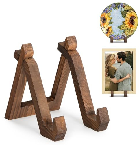 ANBOXIT Plate Display Stand, 6 Inch Plate Holder for Displaying, Decorative Picture Frame Dish Photo Plaque Platter Wood Stand