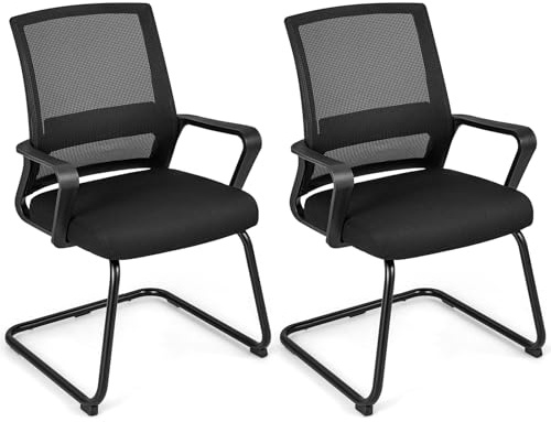 CASART 1/2/4PCS Conference Chairs, Reception Chairs Office Chairs with Mesh Backrest, Lumbar Support & Armrests, Metal Base Guest Chairs for Waiting Room Meeting Room Office (2)