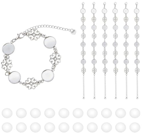 DICOSMETIC 10Pcs Cabochon Bracelet Settings Stainless Steel Bracelet Blanks Cabochon with Glass Cabochons Link Bracelet Blanks for Jewelry Making, Tray: 12mm