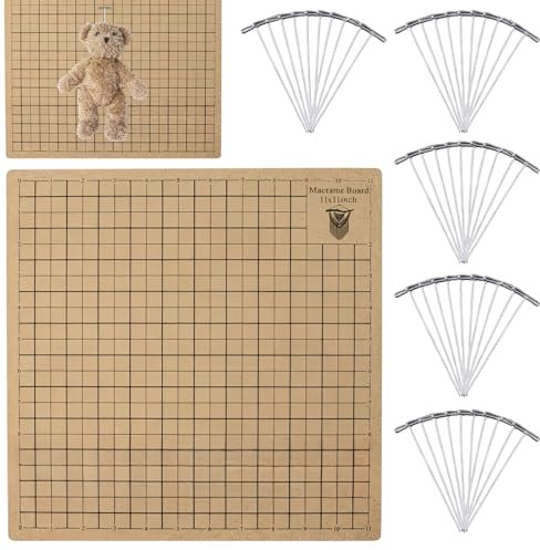 PRITOK Macrame Board mit Stiften: 30 x 30 cm Makramee Brett Set, Doppelseitiges Makramee-Projektbrett mit Gittern, Tragbares Flechtbrett Mit Anweisungen zum Flechten von Armbändern, 50 Stahl T-Nadeln