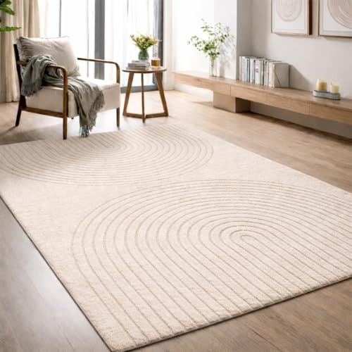 the carpet Elisa moderner Wohnzimmer Teppich, geometrisches Design, hohe Flordichte und angenehm weich, Beige, 140 x 200 cm