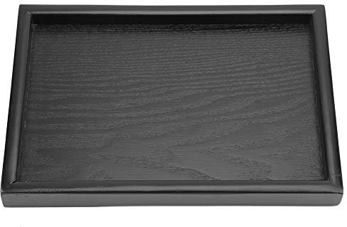 Msiud Bandeja para Servir de Madera Negra, Antideslizante Comida Cocina Plato Decorativo Rectangular Almacenamiento Rectangular Madera Maciza Café Té Desayuno Restaurantes (22 x 15 x 2.2cm)