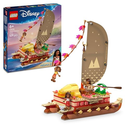 LEGO | Disney Moana 2 Moana's Adventure Canoe - Buildable Toy boat with a Textile Sail, Removable Deck, Campfire & 3 Mini Dolls incl. Loto and Moni - Gift for 6+ Year Old Girls & Fans - 43270