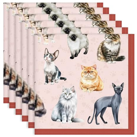 Arquiel Servilletas De Gatos Tela De Cocina, Servilletas De 6 De Tela 100% Algodón Suaves Cómodas Lavables Reutilizables Servilletas De Mesa para Cenas Familiares, Cócteles, Bodas