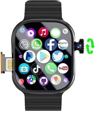 DW100 Smartwatch 4G/5G LTE Android 10.0 180° Rotary camera 64GB ROM WiFi GPS SIM card 2.29 Inch Amoled Play Store Smart Watch (Black,4GB 64GB)
