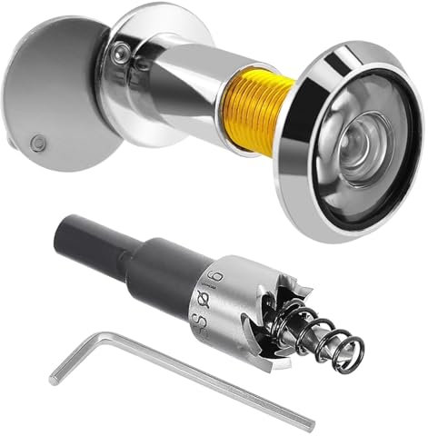 QZKJQDD Judas de porte, lentilles en verre optique grand angle 220°, perçage avec porte judas de 16 mm de diamètre, anneau de judas de porte, le judas de porte est réglable en longueur et convient aux
