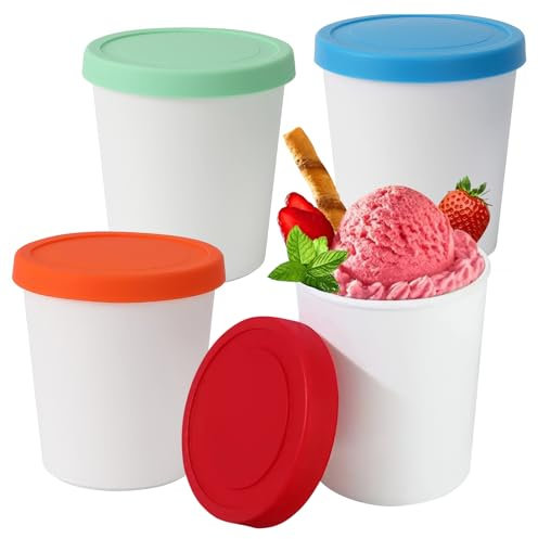 4er-Set Eisbehälter für Speiseeis, 250ML Eis Aufbewahrungsbehälter mit Deckeln aus Silikon, Eis-Container BPA-frei in Lebensmittelqualität Wiederverwendbar, Zur Lagerung und Herstellung von Speiseeis