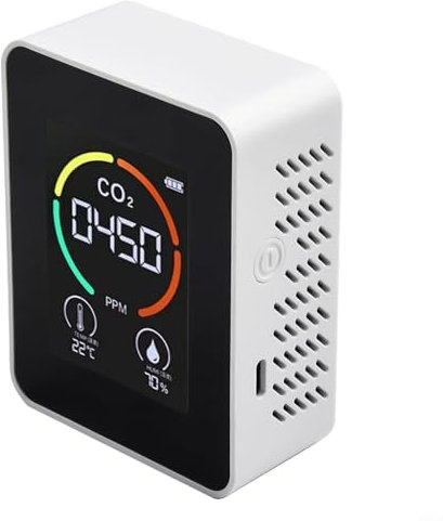 Détecteur de dioxyde de carbone avec écran couleur pour une surveillance facile des niveaux d'air (blanc)