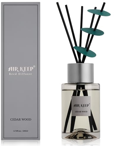 Airkeep Ambientador 200 ml con Varillas aromáticas – Cedar Wood Fragancia de Larga duración, decoración Elegante para Dormitorio, baño y Oficina