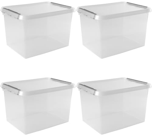 Sunware Comfort Line scatole in plastica con coperchio 15L - 36x23,5x26,3cm - set da 4 - contenitori in plastica con coperchio trasparenti impilabili