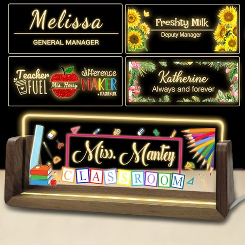 Personalized Light Up Acrylic Desk Name Plate Custom LED Name Plate for Office Coworker Boss Teacher Men Women Gift with USB Power