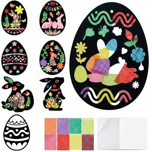 GoTilo Fönsterbilder påsk pysselset barn, 8 stycken gör-det-själv fönsterbilder påskset ca 25 cm stor, fönsterdekoration påsk barn, kreativt set för dagis, skola och hem