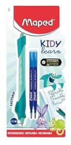 Maped Kidy Learn raderbar penna - djurpenna för barn med suddgummi, ergonomisk påfyllningsbar - med 2 påfyllningar - skolmaterial för skrivinlärning - tillbehör för skolstart