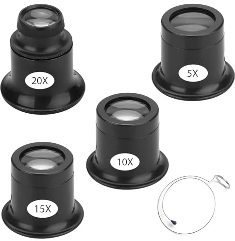 4 lenti di ingrandimento per orologiaio, 5x/10x/15x/20x, un anello in acciaio con lente di ingrandimento, l'occhio dell'orologiaio, adatto per orologi, gioielli, monete, apparecchi elettrici, ecc
