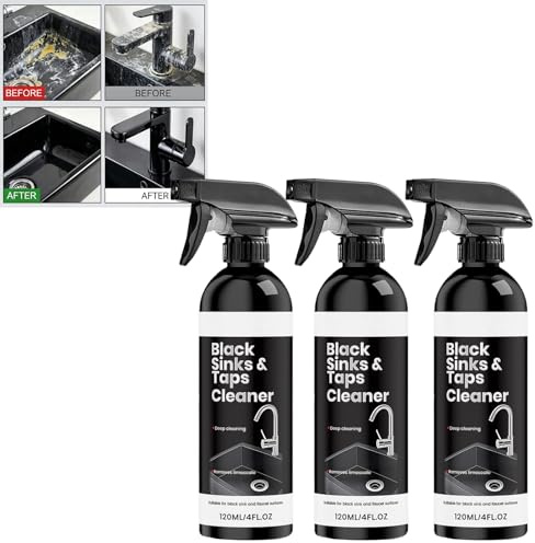 Limpiador negro para fregaderos y grifos - Elimina agua dura, escoria de jabón, huellas dactilares, manchas de agua y calcio ligero - Para cocina, baño, utensilios de cocina, cerámica. (3pcs)