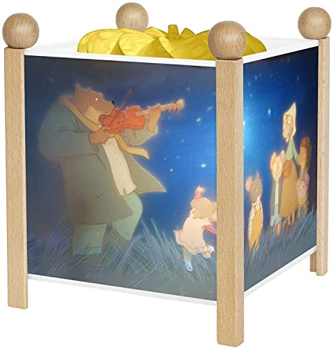 TROUSSELIER - Ernest & Celestine© - Lámpara mágica nocturna - Ideal para niños - Dibujos animados - Luz confortable - Color de madera natural - Bombilla 12V 10W incluida - Adaptador de enchufe europeo