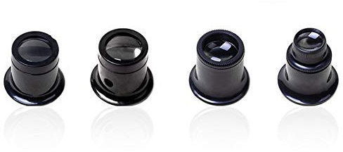 Lupen-Set, 4 verschiedene Stärken, Uhrmacher-Werkzeug – 5-fach, 10-fach, 15-fach, 20-fache Vergrößerung, für Juweliere, Uhrmacher, Augenlupe, Lupen-Set, Schwarz